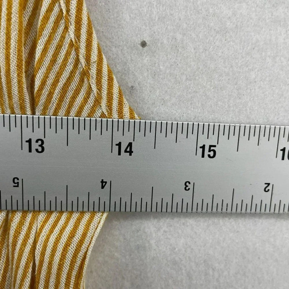 BP Blouse Women XS Yellow Blue Colorblock V-Neck Striped Peplum Pleated Tie Back - Picture 4 of 11